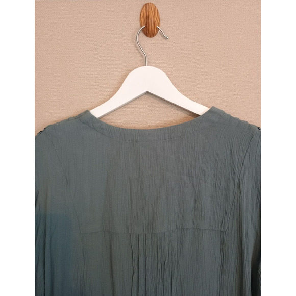 J Jill Shirt Womens Small Blue Spruce Embroidered Pintuck Button Boho Blouse - Picture 8 of 12